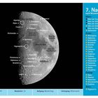 Halbmond mit Texten zu Meeren, Kratern und Gebirgen. Rechte Seite: "7. Nacht nach Neumond". Kompass unten links.