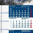 Kalender für die Monate Januar bis März 2027. Im Hintergrund eine verschneite Berglandschaft.