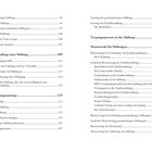 Inhaltsverzeichnis mit Kapitelüberschriften und Seitenzahlen über Stiftungen wie "Die Gründung einer Stiftung" und "Vermögenswerte".