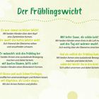 "Der Frühlingswicht" beschreibt einen Wicht, der sich den Frühling wünscht, mit Anweisungen für Bewegungen. Im Hintergrund blumig.