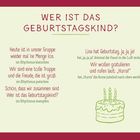 Titel: "Wer ist das Geburtstagskind?" Links ein Gedicht, rechts "Lina hat Geburtstag" und ein Kuchen mit Kerzen.