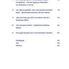 Texte: "Wir wissen ja, dass wir vorsichtig sein müssen mit Büchern!" bis "Literatur 136". Inhaltsverzeichnis mit Seitenzahlen.