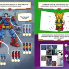 Superman hat einen neuen Mech! Sieh dir seinen Roboter an und markiere die Teile, die zu ihm passen. Illustration.