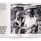 Text: "Die Coolness von Marken – und die von Bob Dylan". Schwarz-weiß-Foto von einem entspannten Paar im Freien.