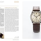 Links zu lesen: "HANS WILSDORF OYSTER", "REPUDIT ORAEPE UM ESTMOS", "COREPTE PARCILIT IN IUR SUSDAE".  
Rechts eine Armbanduhr mit braunem Lederarmband.