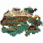 Illustration eines Puzzles mit mythologischen Szenen: Meer, Götter, Helden. Einige Puzzleteile fehlen.