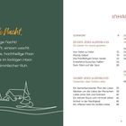 Links: "Stille Nacht" Text, darunter Illustration mit Haus und Bäumen. Rechts: Inhaltsverzeichnis mit thematischen Kapiteln.