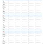 "Februar", Montag bis Sonntag, mit Daten 1–28. Illustration mit Leuchtturm, Dünen, Möwen, und Muscheln. Oben Möwen im Flug.