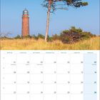 Kalenderseite Februar 2027, zeigend Rosenmontag, Fastnacht, Aschermittwoch und Valentinstag. Roter Backstein-Leuchtturm.