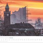 FEBRUAR 2027 | HAMBURG Meine Stadt. St. Pauli, ein Turm, Segelschiff, moderne Gebäude und Hafen im Morgenlicht.