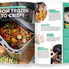 **Turbo-Start für Tiefkühl-Food: From Frozen to Crispy.** Rezeptideen mit Airfryer, Bilder von Gemüse und Tiefkühlprodukten.
