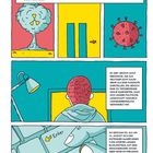 Ein Text beschreibt tiefgreifende Ereignisse: "Ereignisse im kollektiven Gedächtnis" und ein "Zoë Post". Illustrationen zeigen eine Explosion, Gebäude, eine Person am Computer und eine Hand auf einer Enter-Taste.