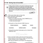 "Kindgerechte Texte & Aufgaben" steht oben. Es gibt Aufgaben zur Ersten Hilfe, mit Fragen und Anweisungen zum Unterstreichen.