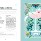 "Lemongrass Rosé": Rezept für thailändischen Cocktail mit Zutatenliste, Zubereitung und Variationen, neben tropischer Illustration.