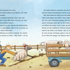 Ein Mann zieht ein widerstrebendes Schaf. Ein weiteres Schaf steht auf einem Anhänger, ein Kind schaut zu.