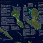 Buchtenfinder Premuda bis Olib. Inseln und Ankerbuchten mit Hinweisen. Karten zeigen Premuda, Silba und Olib. Kompass und Maßstab.