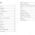 Zweispaltiges Inhaltsverzeichnis mit Titeln und Seitenzahlen, elegant in kursiver Schrift. Seitenzahlen unten: 3 und 4.