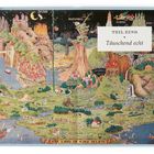 Text: "TEIL EINS Täuschend echt. THE LAND OF MAKE BELIEVE." Fantasievolle, farbenfrohe Karte mit Burgen und Landschaften.