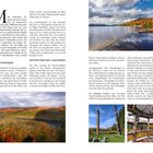 Links der Text mit den Überschriften: Erstes Farbenspiel, Auf dem Dach der Laurentiden. Bilder zeigen bunte Laubwälder, einen See, Totems und eine Aussichtsplattform.