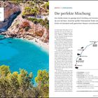 Route 3: Costa Blanca. Route: Dénia, Benissa, Villajoyosa, Alicante, Santa Pola, Guardamar del Segura, Torrevieja. Bucht mit türkisfarbenem Wasser, felsige Klippen und grüner Vegetation.