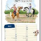 „Ah - ein HHP! Was ?!? Haflinger-Halte-Punkt“. Ein Reiter wird erschreckt, während ein anderer lächelt. Kalendertabelle Mai.