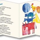 Texte: Volle Kanne, Erfrischend, Dada, Friede, Präsenz, YOU'LL NEVER WALK ALONE. 

Illustrationen: Tiere übereinander gestapelt. Bunte, kindliche Zeichnungen.