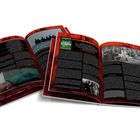 Offene Zeitschrift mit Artikeln zu "Shock Waves" und "White Zombie", rote Seitenränder, Fotos und Filmplakate.