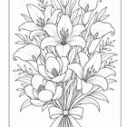 Eine Illustration zeigt einen Blumenstrauß mit Lilien, Kalla-Blumen und Schleife. Schlicht und elegant in Schwarz-Weiß.