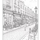 Schilder mit "Portobello Road", "Antiques Gallery", "The Portobello Shop". Kopfsteinpflasterstraße mit Geschäften.