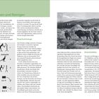 Seiten 14 und 15; Titel: "Dreschen und Reinigen". Links Hieroglyphen; rechts Schwarz-Weiß-Illustration mit arbeitenden Menschen und Tieren.