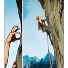 „Das Leben ist für diejenigen, die es sehen wollen, überall.“ Person klettert in Berglandschaft mit Seil gesichert.