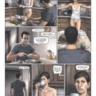 Texte beschreiben einen Morgen: Unterhaltung über das Wetter, Arbeit, Freizeit, und ein klingelndes Handy. Eine Frau giesst Kaffee ein.