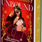 „ALI HAZELWOOD UNBOUND. Die gefährliche Unsterblichkeit von Liebe.“ Illustration: Frau mit Sonnenbrille neben einem Mann.