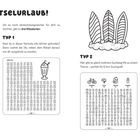 "Ab in den Rätselurlaub! Typ 1: Illus ausmalen. Typ 2: Mehrere Suchbegriffe. Typ 3: Illustrationen im Gitter. Viel Spaß!"