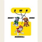 Text: "Lösung: Rocky, Zuma, Marshall". Drei animierte Hunde mit Buchstaben Z, M, R in gelben Ellipsen darüber.