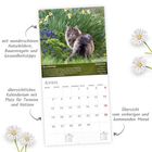 Kalenderseite: April, mit Katze in Frühlingsblumen. Übersichtlich: Termine, Notizen, Gesundheits- und Bauernregel.