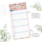 Übersichtlicher Wandkalender für Juli, 5 Spalten, florales Design, Platz für Termine, Blumenillustrationen.