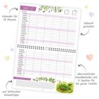Kalender für 18 Monate, liebevoll gestaltet; übersichtlicher Wandkalender mit 6 Spalten; Kräuter-Illustration.