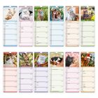 Oben Zahlen mit Monatsnamen, unten Spalten mit Daten. Zeigt Katzen in verschiedenen Szenen und Farben.