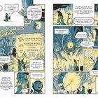 Texte: "Literarischer Mythos", "Historischer Mythos", "Funktioneller Mythos". 

Illustration: Figuren in Höhlenumgebung mit Steinen und Wasser, eine Person hält eine Laterne, es gibt ein großes Auge.