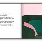 Links steht Text: Ein Kind fragt, warum es ein großer Schatz ist. Die Mutter antwortet, dass Kinder immer ein Geschenk sind. Rechts eine Illustration: Eine Frau umarmt ein Kind auf einem Sofa.