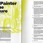 "The Painter in the Picture" in großer Schrift. Interview zwischen Nazım Ünal Yılmaz und Alper Turan mit gelber Hintergrundzeichnung.