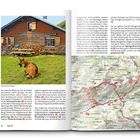 Links "Plattentischalpe". Rechts Text über Wanderrouten, Karte zeigt Pfad mit Nummern von 01 bis 13. Bild einer Alm mit Ziege.