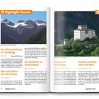 "Highlight-Touren", "Die Höhensiedlung am Ganglegg", "Alte Kultstätten mit Geschichte", "Burgen im Vinschgau". Zeigt Berg- und Schlossbilder.