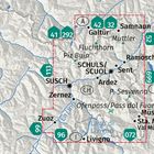 Karte mit Orten: Galtür, Samnaun, Ramosch, SCHULS/SCUOL, Müstair. Straßen: 42, 32, 52, 113, 96. Seen und Flüsse sichtbar.