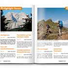 **Highlight-Touren**

**Hochgenuss**  
Tour 08  
Dauer 5:45, 15,9 km

**Prachtblick auf die höchsten Gipfel**  
Tour 16  
Dauer 4:30, 7,4 km

**Tour mit Geschichtslektion**  
Tour 14  
Dauer 3:45, 4,4 km

**Unwiderstehliche Herausforderung**  
Tour 17  
Dauer 6:00, 6,6 km

Foto links: Berglandschaft.  
Rechts: Zwei Wanderer im Gebirge.