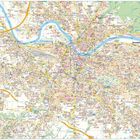 Stadtplan von Dresden. Wichtige Gebiete: Altstadt, Neustadt, Johannstadt. Fluss Elbe durchzieht die Karte. Verschiedene Viertel sind markiert.