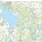 „Müritz-Nationalpark“ steht auf einer Karte. Seen, Straßen und Wege werden dargestellt. Rad- und Wanderwege sind markiert.