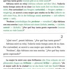 Spanischer Text mit deutscher Übersetzung über Adriana, die sich über eine Schlange vor einem Café wundert.