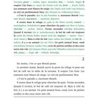 Seite 12: Französischer Text mit grüner deutscher Übersetzung. Benoît erlebt einen Morgen, genießt die Natur, trifft auf ein Tier.